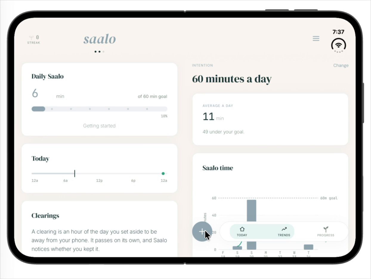 Saalo 1.3.0 on the open Duo: two pages side by side
