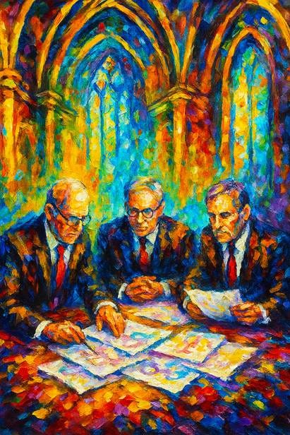 A group of men sitting at a table looking at papers

AI-generated content may be incorrect.