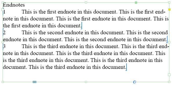 InDesign endnotes text frame