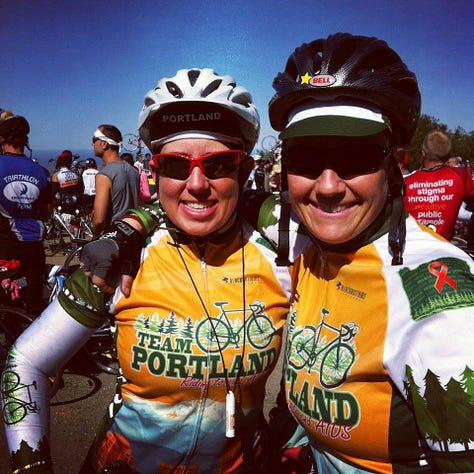 Kristin and Sam on the annual AIDS Lifecycle bike ride