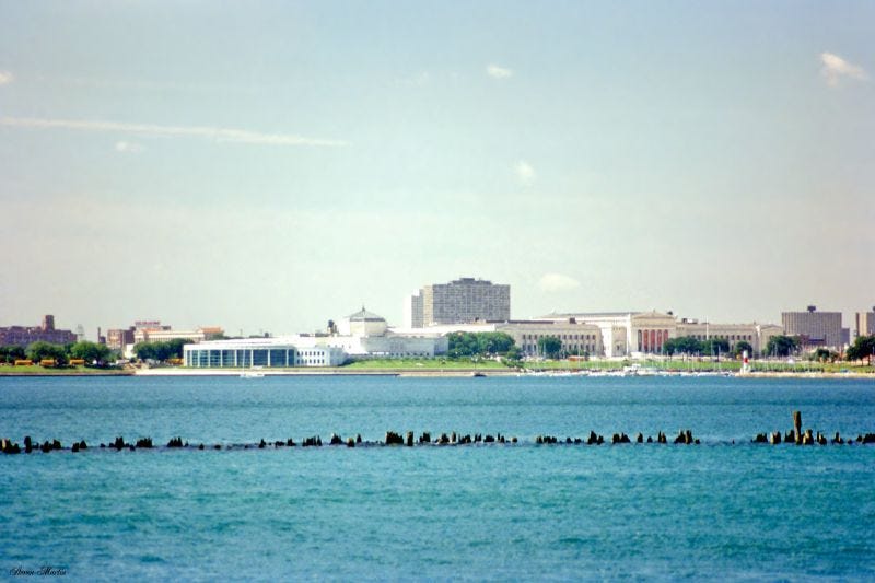 The sprawling Museum Campus captured from Navy Pier, highlighting Chicago's cultural hub, July 1996. The sprawling Museum Campus captured from Navy Pier, highlighting Chicago's cultural hub, July 1996.
