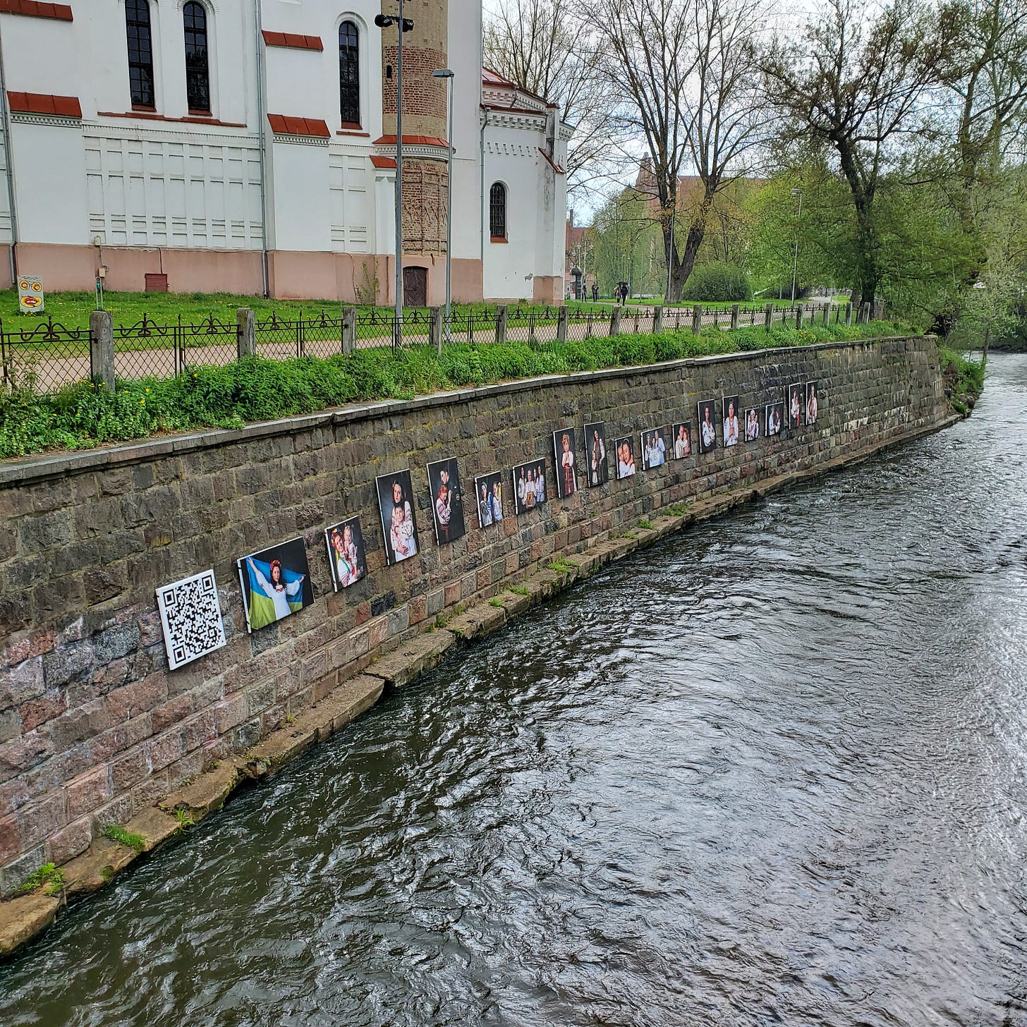 A photo display of Ukrainian people in support of that country. 