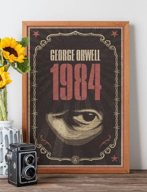 1984 George Orwell Book Cover Poster | Dystopian Vintage Wall Art | Classic Literature Print | Orwell Eye Design | Unique Gift for Readers image 6