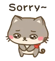 a cartoon cat with a red bow around its neck is saying sorry