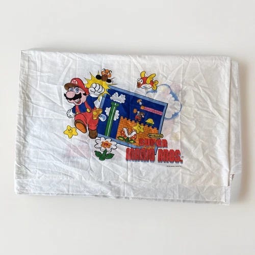 Nintendo Super Mario Bros Twin Flat Sheet Craft Fabric Vintage 80s Pillow Case - Picture 1 of 9 Nintendo Super Mario Bros Twin Flat Sheet Craft Fabric Vintage 80s Pillow Case - Picture 1 of 9