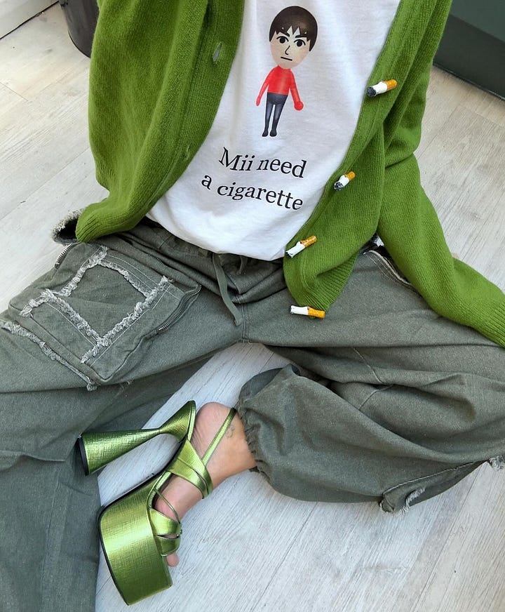 green cardigan