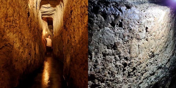 Two pictures of the tunnel of Hezekiah