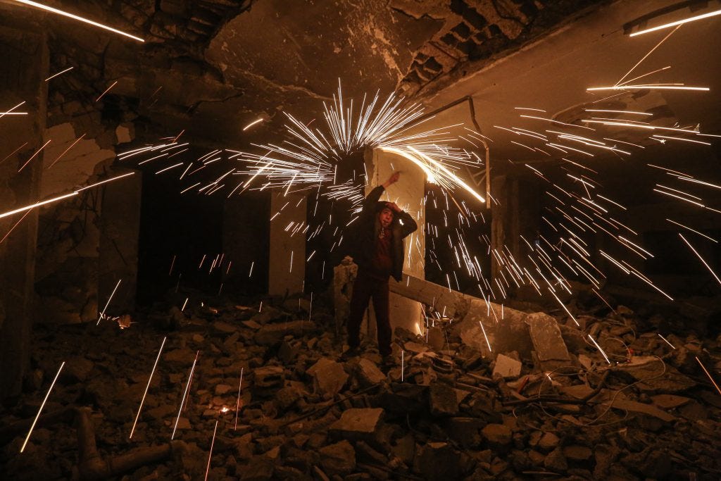 Palestinian youth light fireworks near the ruins of a building to celebrate the second day of the holy month of Ramadan in the Al-Rimal neighborhood in central Gaza City on March 2, 2025. (Photo by Omar Ashtawy/apaimages) Palestinian youth light fireworks near the ruins of a building to celebrate the second day of the holy month of Ramadan in the Al-Rimal neighborhood in central Gaza City on March 2, 2025. (Photo by Omar Ashtawy/apaimages)