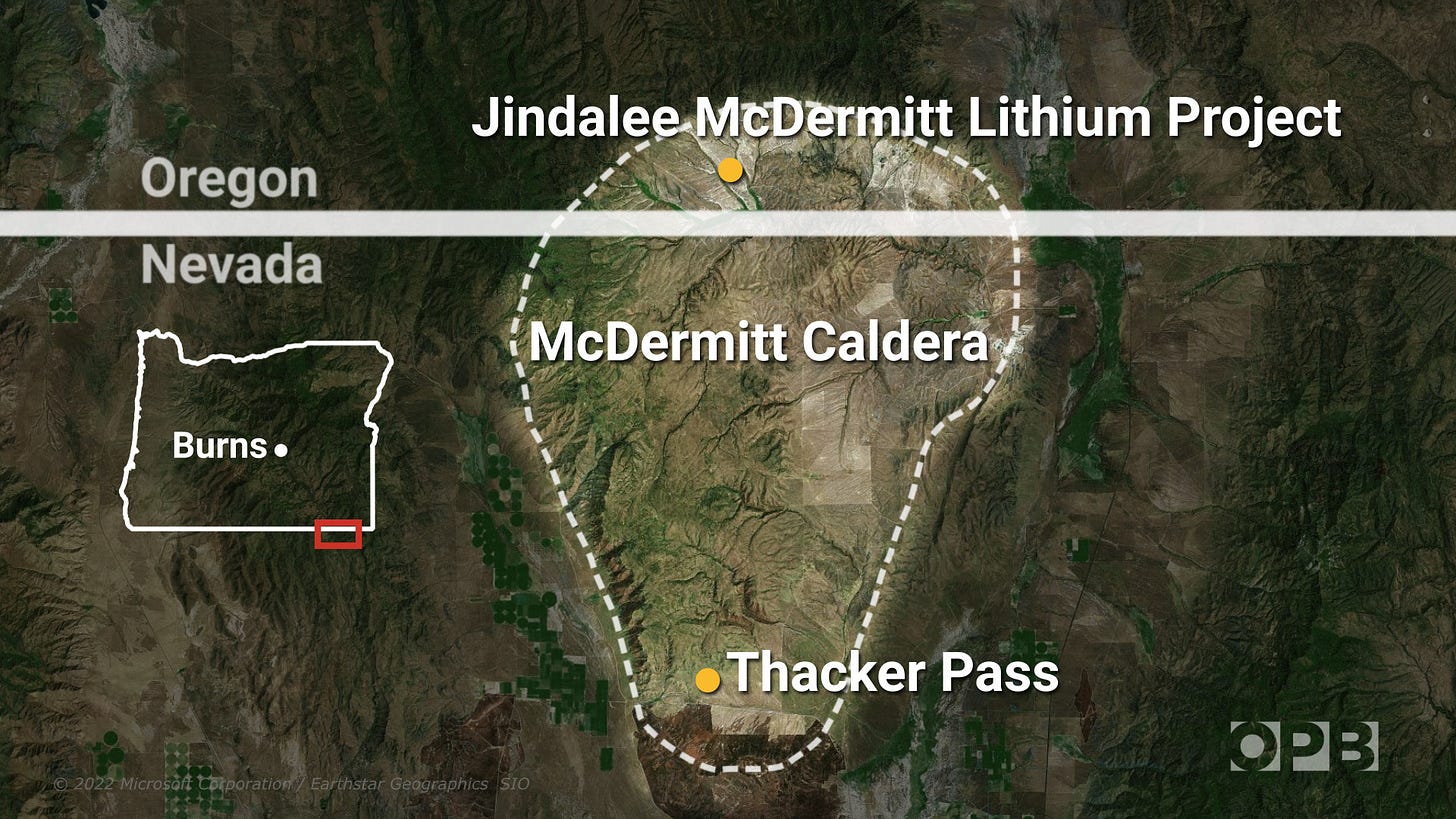 A map of the McDermitt Caldera on the Oregon-Nevada border. A map of the McDermitt Caldera on the Oregon-Nevada border.