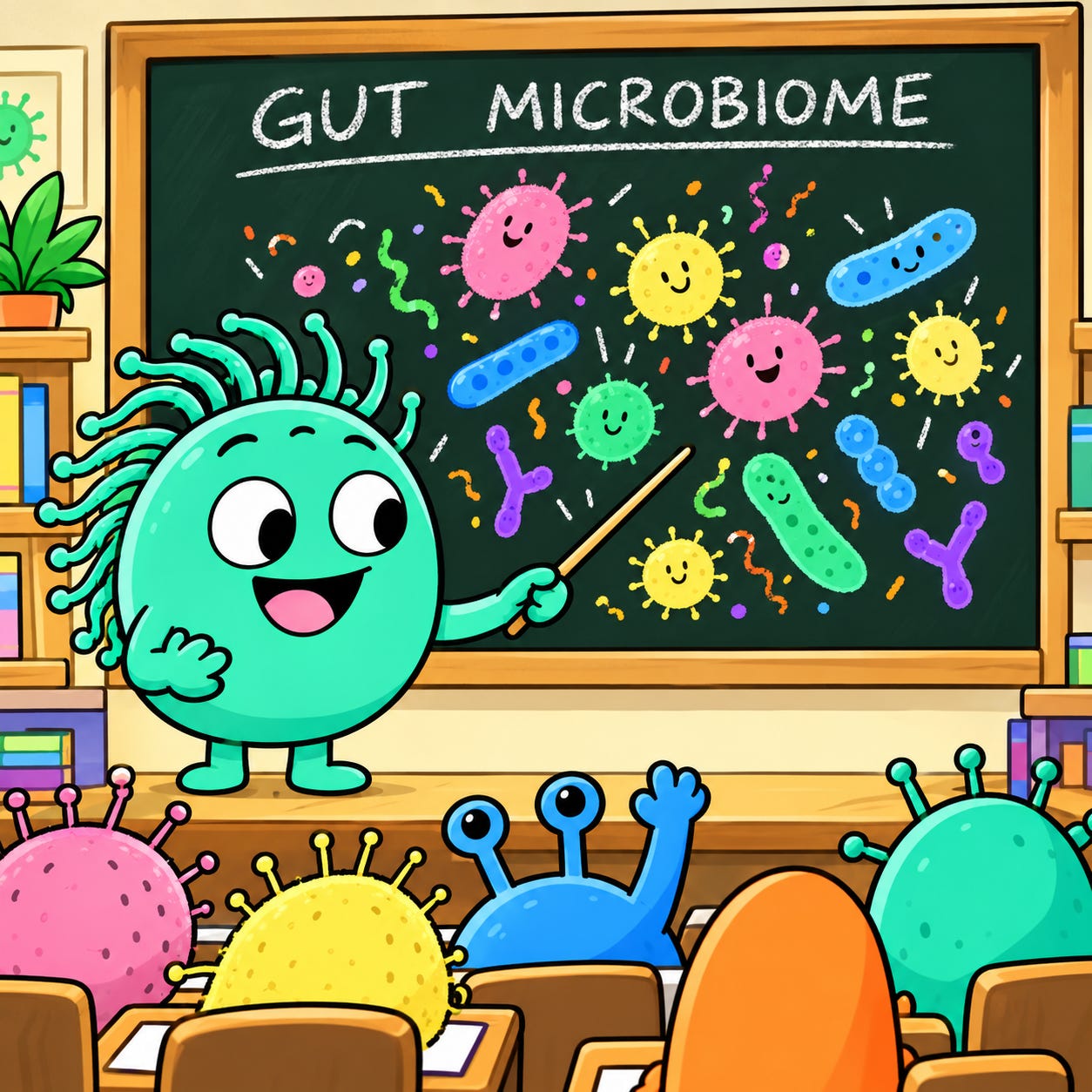 Omie teaches his Microbe School class about the gut microbiome.