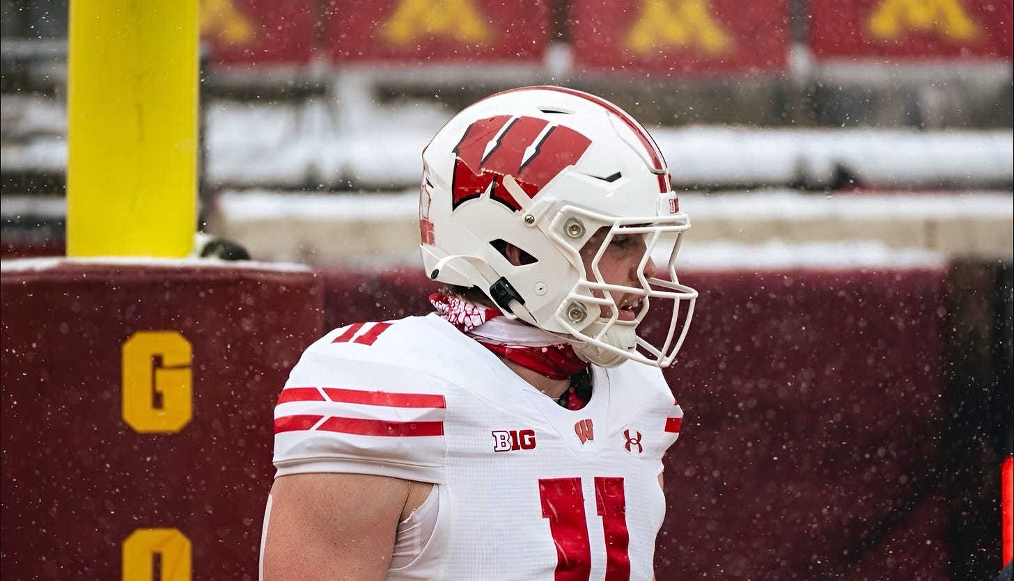 Wisconsin Badgers tight end Tucker Ashcraft on the field during the Minnesota game.