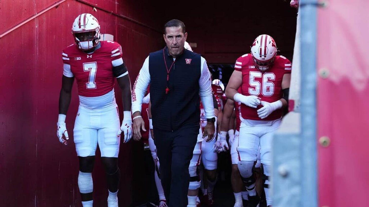Wisconsin coach Luke Fickell leads the Badgers out of the locker room. Wisconsin coach Luke Fickell leads the Badgers out of the locker room.