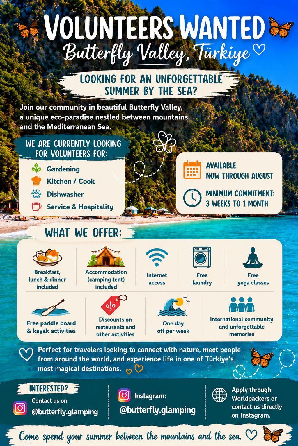 Volunteers Wanted For Butterfly Valley Glamping in Turkiye Volunteers Wanted For Butterfly Valley Glamping in Turkiye