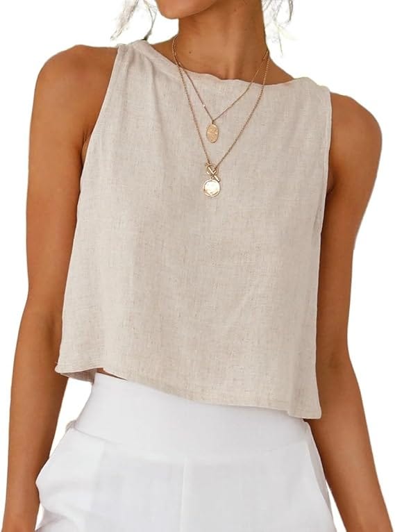IDEALSANXUN Womens Linen Crop Tank Tops 2026 Spring Summer Beach Sleeveless Tops