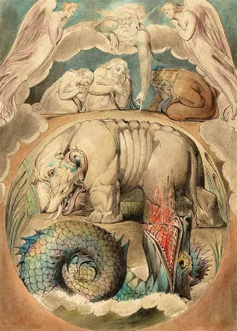 Behemoth and Leviathan, 1757-1827 Painting by William Blake - Pixels