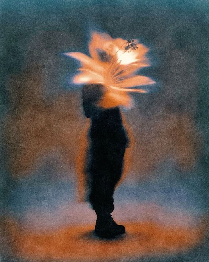 Atmospheric, conceptual art images illustrating the essence of immersive luxury and emotional capital — blending human silhouettes, abstract floral elements, and soft textures to evoke depth, presence, and sensory transformation."