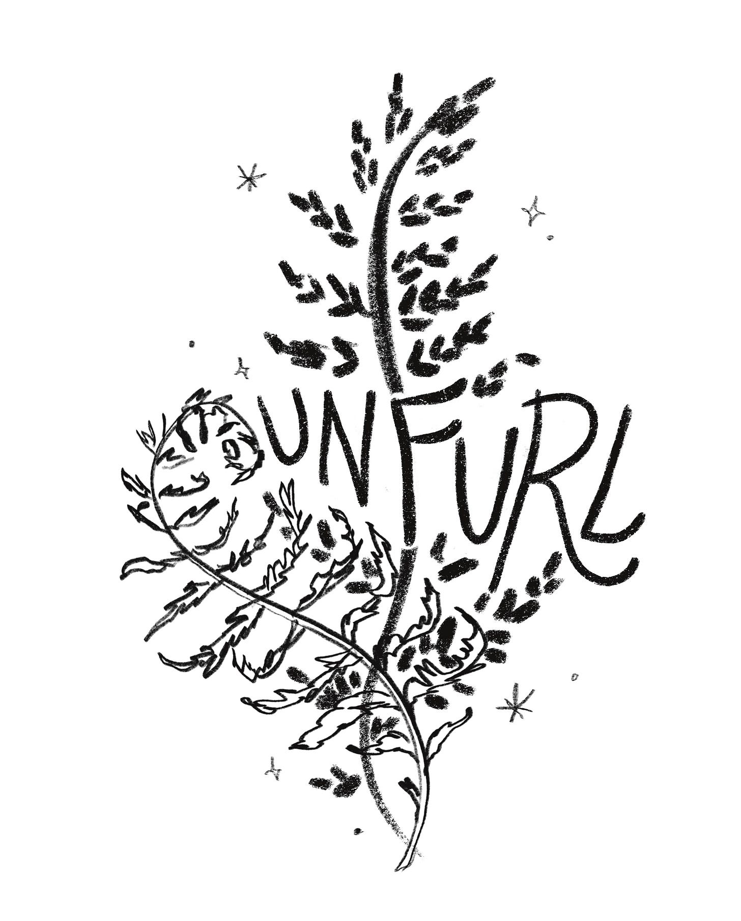 Unfurl banner with two illustrated ferns unfurling.