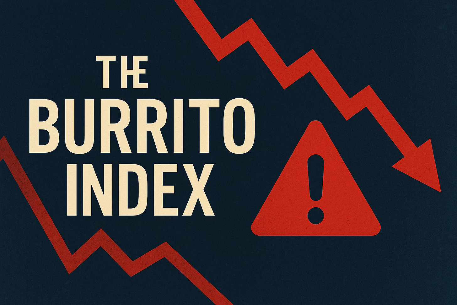 Graphic with the words “The Burrito Index” beside a red warning triangle and a downward-sloping line, symbolizing financial decline and economic pressure on values-based spending.