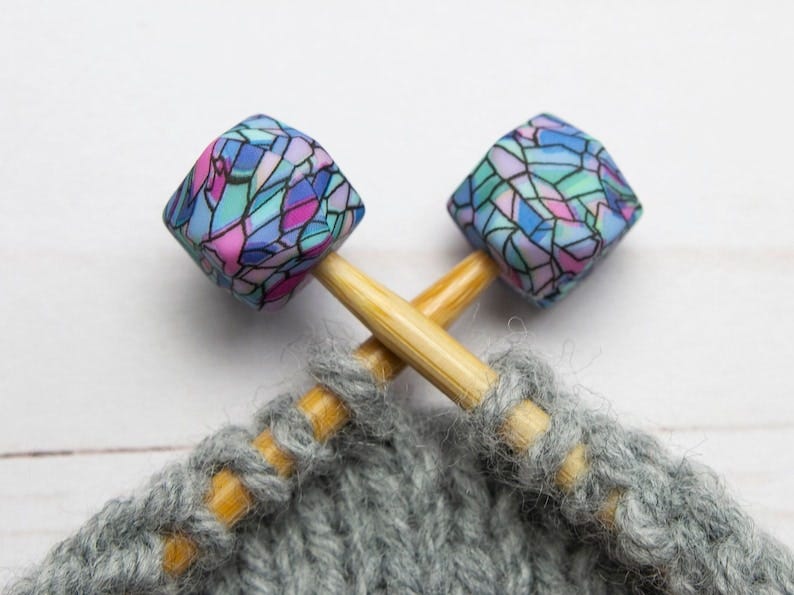 Stitch Stoppers Stained Glass Pastel Hexagon Print Knitting Needle Holders Notions Accessories Keeper Supplies Silicone Point Protectors image 1 Stitch Stoppers Stained Glass Pastel Hexagon Print Knitting Needle Holders Notions Accessories Keeper Supplies Silicone Point Protectors image 1