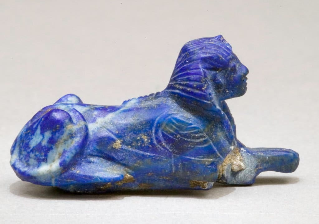 A small lapis lazuli sphinx bracelet inlay, long in the collection of the Metropolitan Museum of Art, is returning to Egypt next year. A small lapis lazuli sphinx bracelet inlay, long in the collection of the Metropolitan Museum of Art, is returning to Egypt next year.