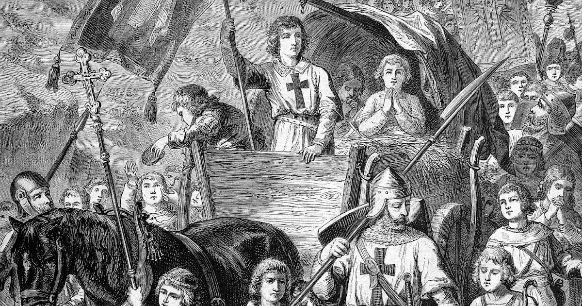 A convoy of children with crosses on their chests marching to the Holy Lands