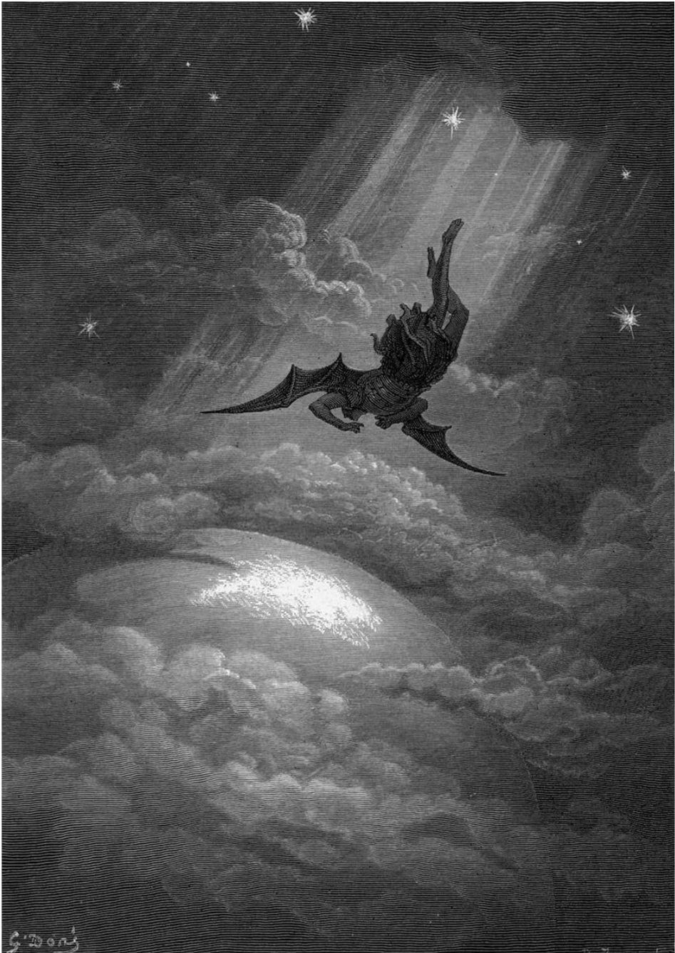 winged demon dives through dark sky
