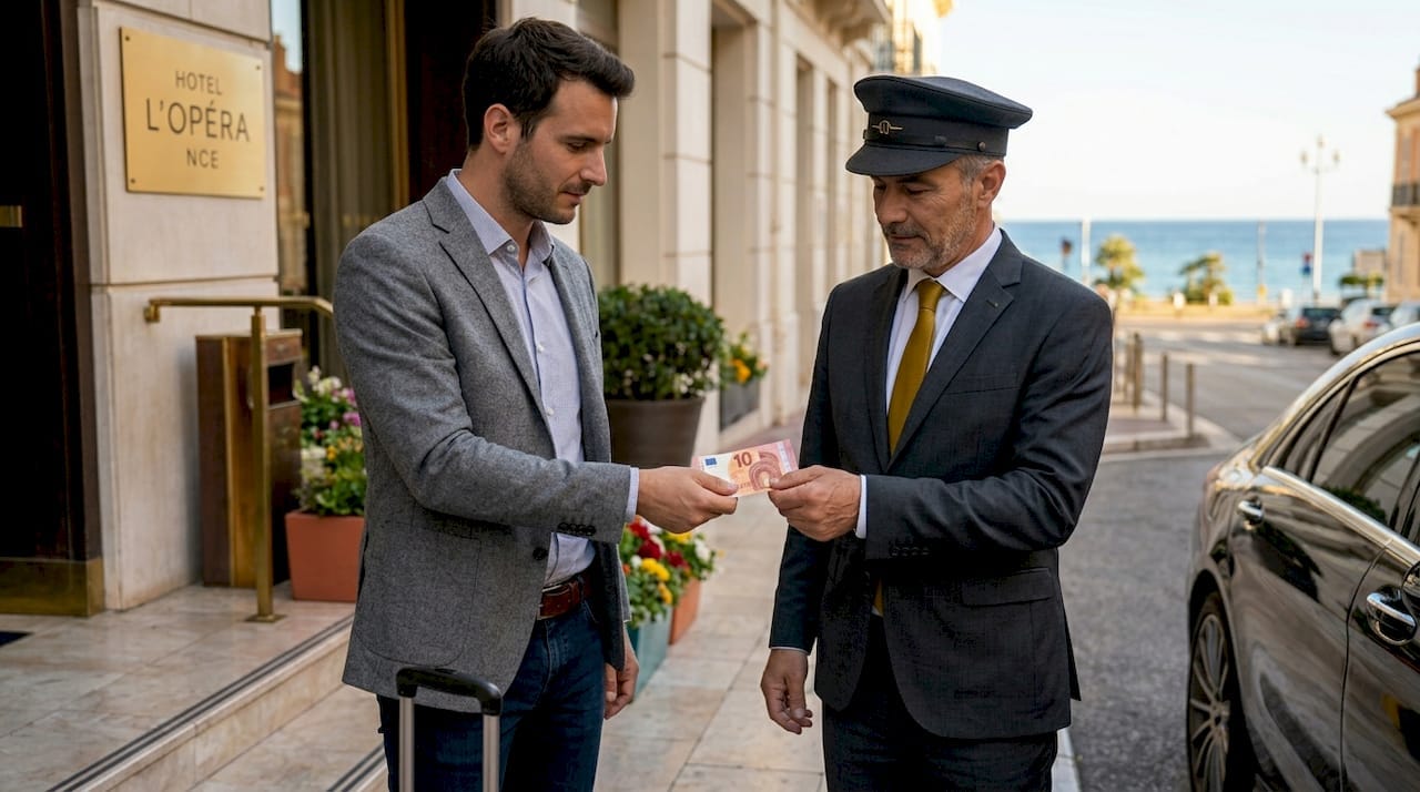 Chauffeur discreetly accepting tip in Paris Chauffeur discreetly accepting tip in Paris