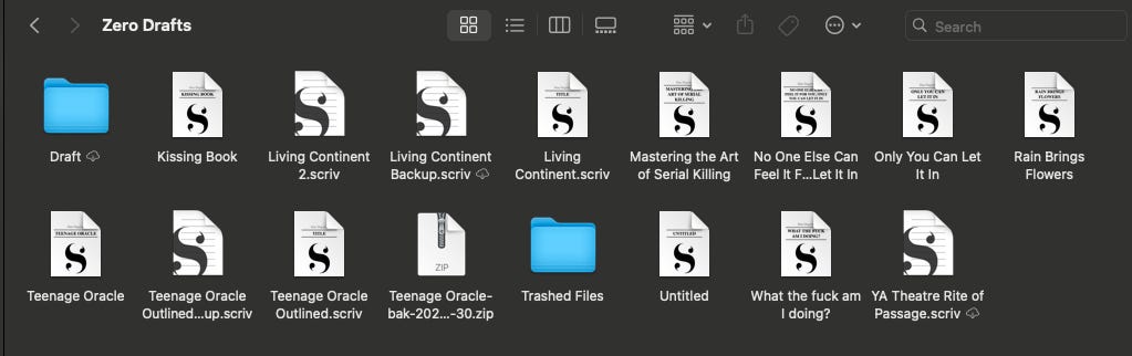 A screenshot of my drafts folder on my computer with 15 drafts and two folders in chaotic order A screenshot of my drafts folder on my computer with 15 drafts and two folders in chaotic order