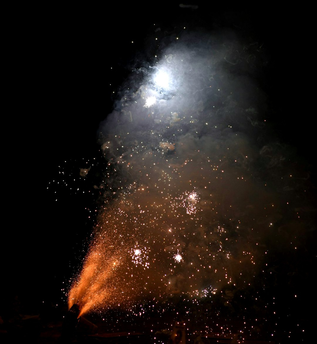 a fireworks is lit up in the night sky