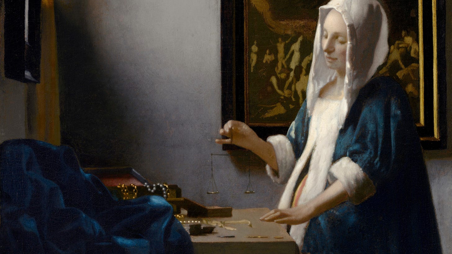Woman Holding a Balance, Johannes Vermeer, 1664