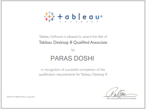 Tableau 8 Qualified associate Certificate paras doshi