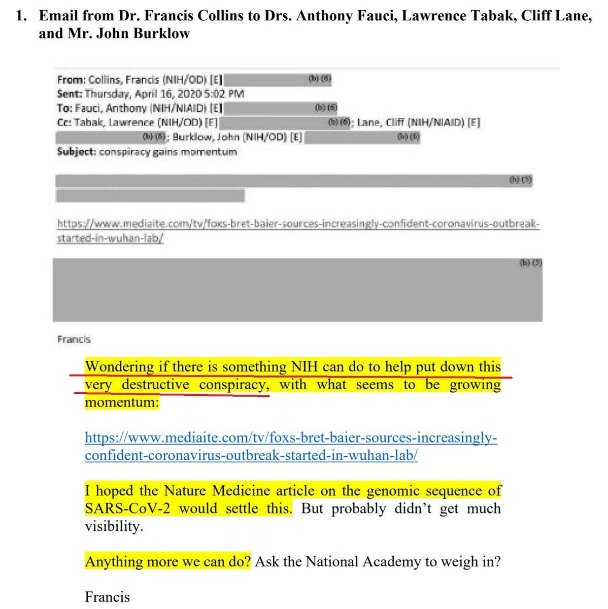 Holtz on Twitter: "Francis Collins self-servingly worked to dismiss the lab leak hypothesis ...