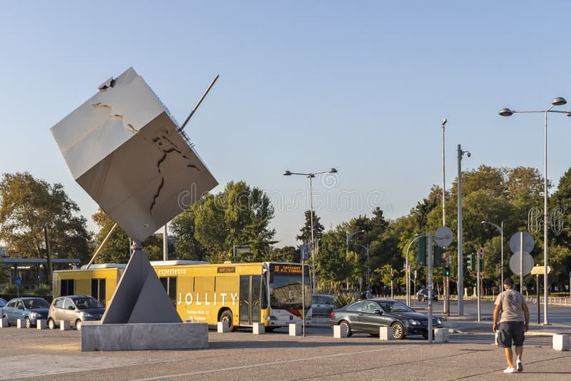 World Cube Sculpture in Thessaloniki, Greece Editorial Image - Image of ...