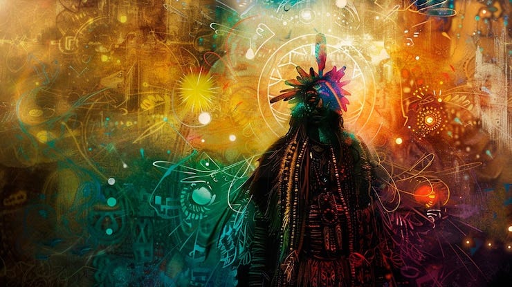 abstract colorful illustration of indian man wearing indian headdress