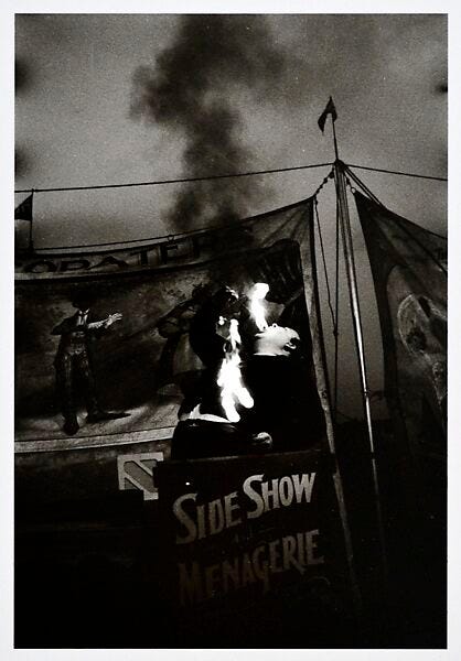 Fire Eater at a carnival, Palisades Park, N.J., Diane Arbus (American, New York 1923–1971 New York), Gelatin silver print