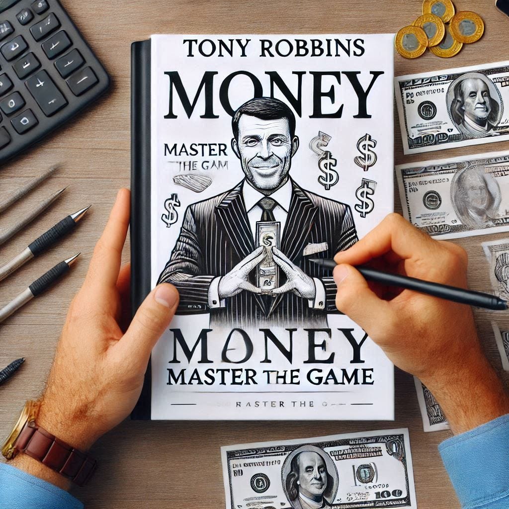 Make a line draw of the cover page of Tony Robbins book - Money: Master the game