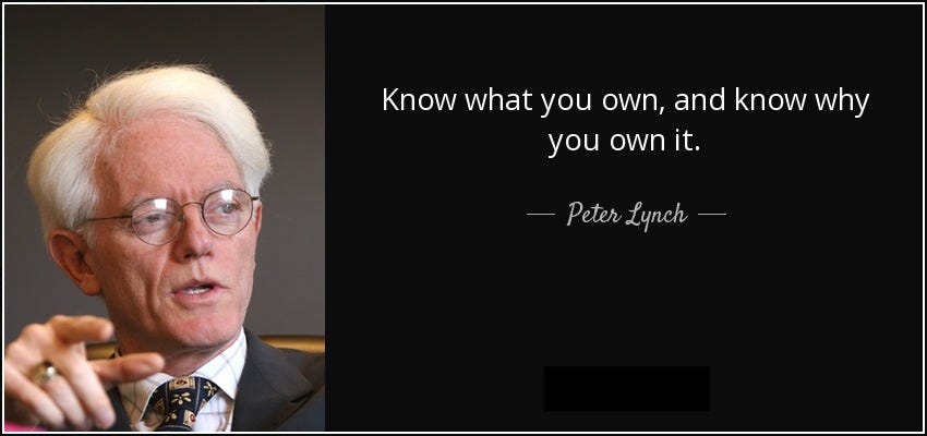 Peter Lynch quote: Know what you own, and know why you own it.
