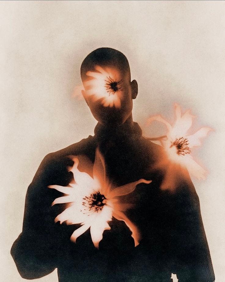 Atmospheric, conceptual art images illustrating the essence of immersive luxury and emotional capital — blending human silhouettes, abstract floral elements, and soft textures to evoke depth, presence, and sensory transformation."