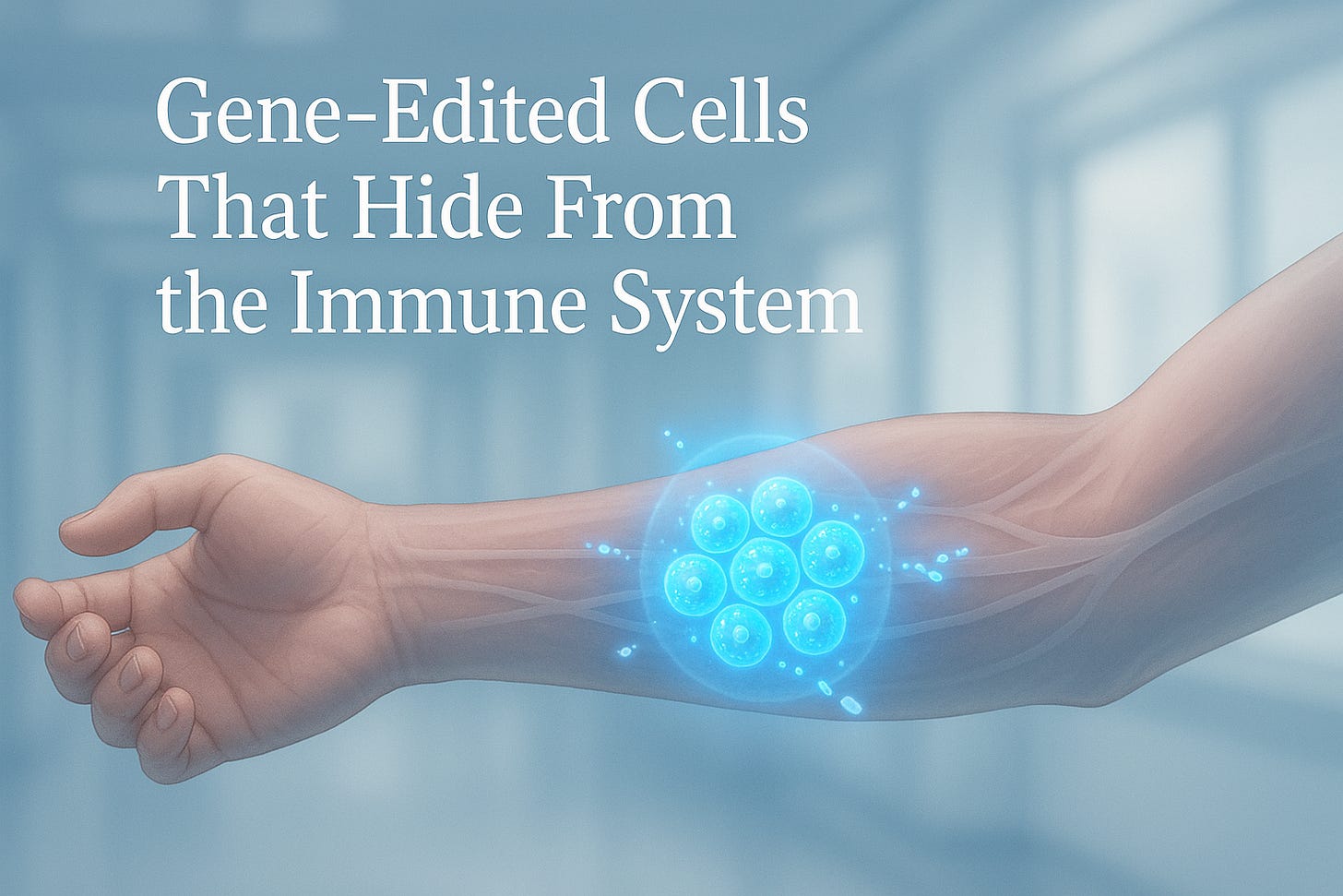Gene-edited insulin-producing cells transplanted into a forearm muscle.