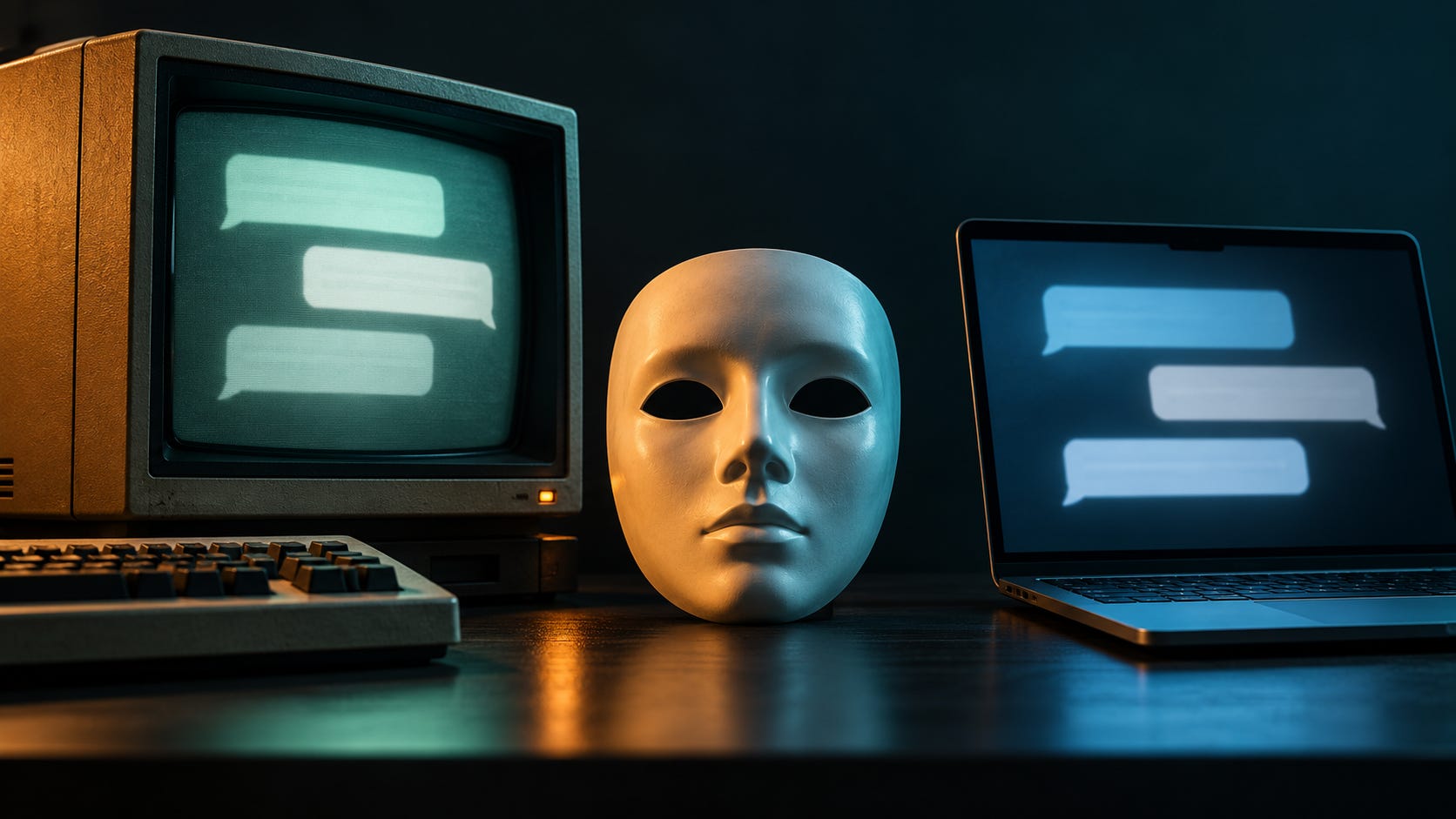 Conceptual paired portraits of the same stranger, illustrating how humanlike presentation can mislead judgments in the Turing test Conceptual paired portraits of the same stranger, illustrating how humanlike presentation can mislead judgments in the Turing test