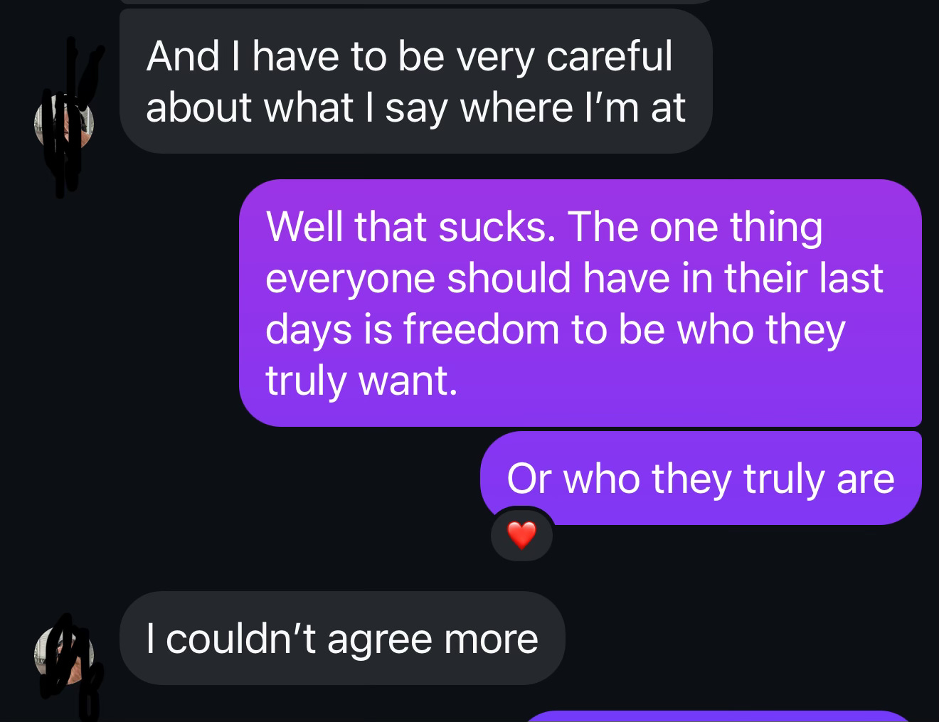 screenshot of our conversation where Queen asks to remain unidentified