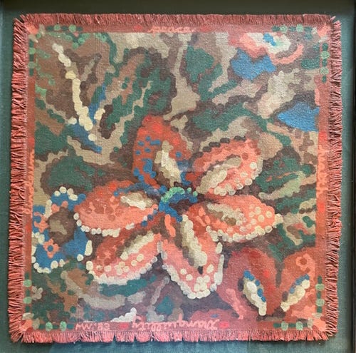 A framed painting of a detail from a vintage linoleum pattern.