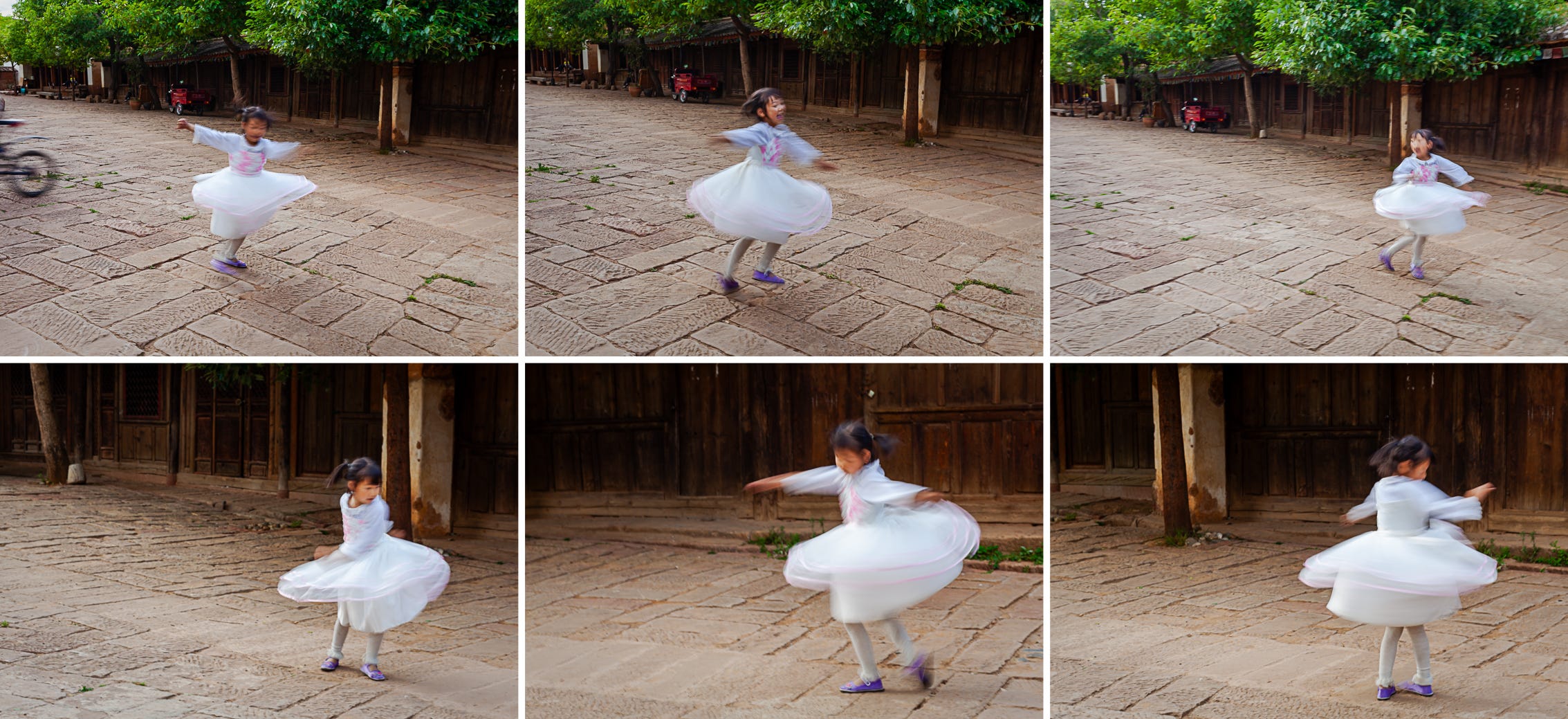 Dancing in the Square, Jianchuan, Top Row: 1/15, f/9, ISO 100, 35mm & Bottom Row: 1/15, f/8, ISO 100, 85mm Dancing in the Square, Jianchuan, Top Row: 1/15, f/9, ISO 100, 35mm & Bottom Row: 1/15, f/8, ISO 100, 85mm