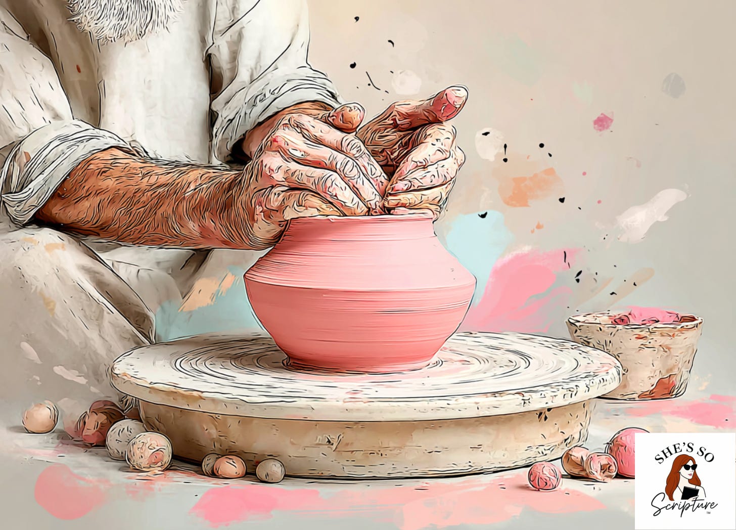 A potter molding clay at a wheel A potter molding clay at a wheel