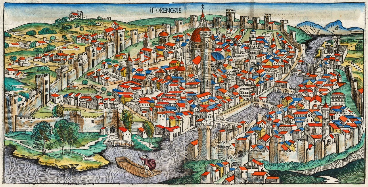 Woodcut depiction of Florence, Michel Wolgemut, c. 1493 Woodcut depiction of Florence, Michel Wolgemut, c. 1493
