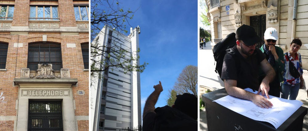 3 images : un vieu batiment marqué "TELEPHONE", un antenne 3g/4g/5g, et Gauthier avec un plan sur une armoire fibre dans la rue