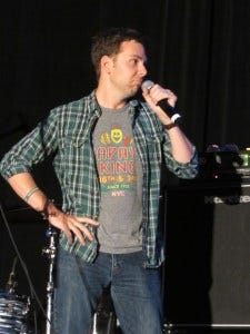 Gabe onstage with Chad at DCCon