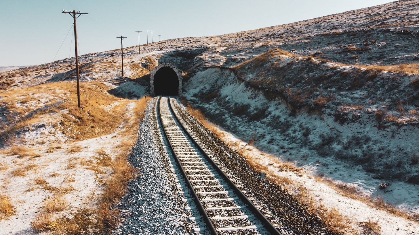 Railway tracks crossing a mountainous landscape. Illustrative photo. Railway tracks crossing a mountainous landscape. Illustrative photo.