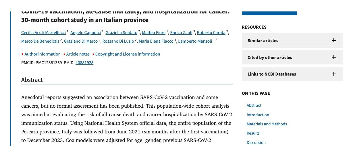 Receipt screenshot: Italian cohort study page / abstract on PMC.