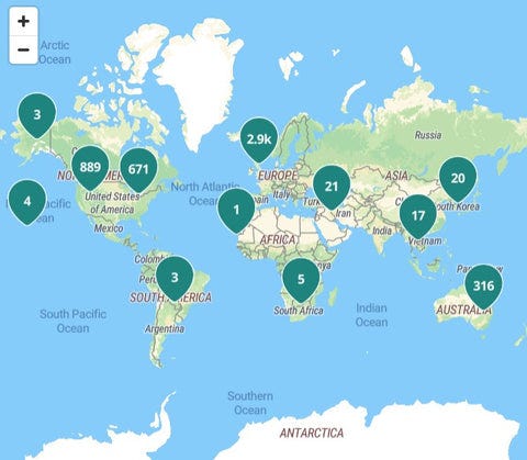 Map showing Trusted Housesitters available locations Map showing Trusted Housesitters available locations